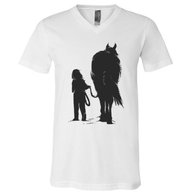 Girl With Horse V-Neck T-Shirt