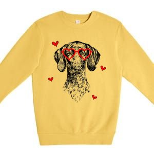 GSP With Heart Glasses Valentines Day Dog Mom Premium Crewneck Sweatshirt