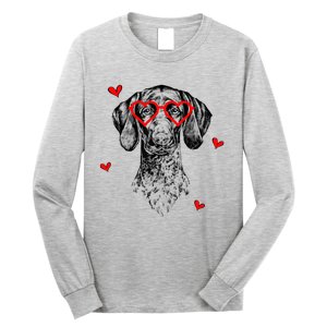 GSP With Heart Glasses Valentines Day Dog Mom Long Sleeve Shirt