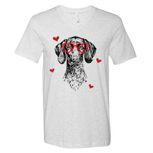 GSP With Heart Glasses Valentines Day Dog Mom V-Neck T-Shirt