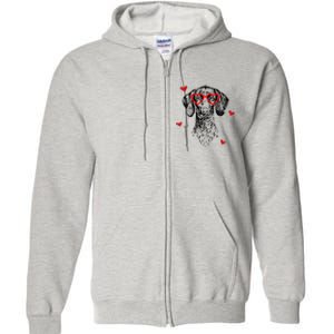 GSP With Heart Glasses Valentines Day Dog Mom Full Zip Hoodie