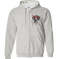 GSP With Heart Glasses Valentines Day Dog Mom Full Zip Hoodie