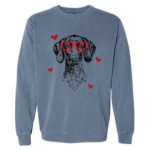 GSP With Heart Glasses Valentines Day Dog Mom Garment-Dyed Sweatshirt