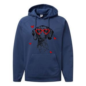 GSP With Heart Glasses Valentines Day Dog Mom Performance Fleece Hoodie