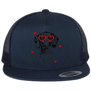 GSP With Heart Glasses Valentines Day Dog Mom Flat Bill Trucker Hat