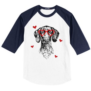 GSP With Heart Glasses Valentines Day Dog Mom Baseball Sleeve Shirt