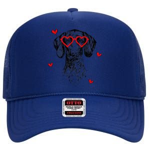 GSP With Heart Glasses Valentines Day Dog Mom High Crown Mesh Back Trucker Hat