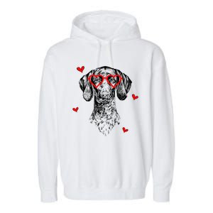 GSP With Heart Glasses Valentines Day Dog Mom Garment-Dyed Fleece Hoodie