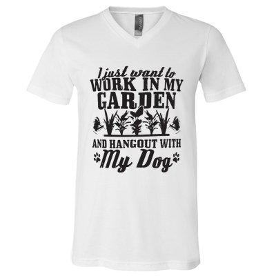 Gardening Work In Garden Hangout With Dog Gardener Gift V-Neck T-Shirt