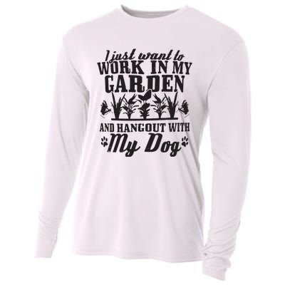 Gardening Work In Garden Hangout With Dog Gardener Gift Cooling Performance Long Sleeve Crew