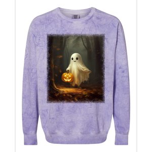 Ghost Walikng In The Forest Halloween Costume Funny Gift Colorblast Crewneck Sweatshirt