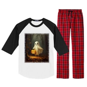 Ghost Walikng In The Forest Halloween Costume Funny Gift Raglan Sleeve Pajama Set