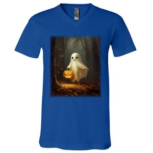 Ghost Walikng In The Forest Halloween Costume Funny Gift V-Neck T-Shirt