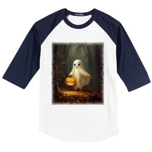 Ghost Walikng In The Forest Halloween Costume Funny Gift Baseball Sleeve Shirt