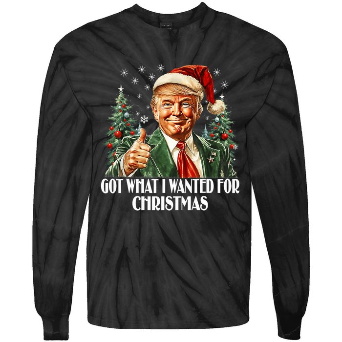 Got What I Wanted For Christmas Trump Xmas Pajamas 2024 Tie-Dye Long Sleeve Shirt