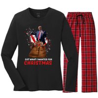 Got What I Wanted For Christmas Trump Won 2024 President Women's Long Sleeve Flannel Pajama Set 