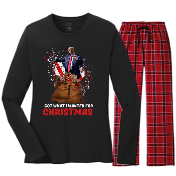 Got What I Wanted For Christmas Trump Won 2024 President Women's Long Sleeve Flannel Pajama Set 