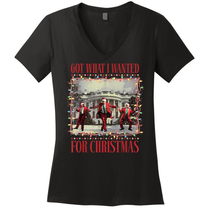 Got What I Wanted For Christmas Dance Trump Xmas Women's V-Neck T-Shirt