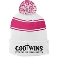 God Wins I Ve Read The Final Chapter Christian Cross Stripe Pom Pom Beanie