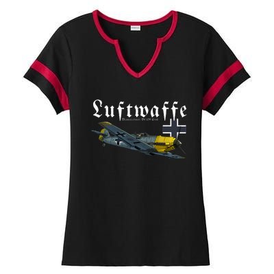 German Warbird I Messerschmitt BF109 I WW2 Airplanes Ladies Halftime Notch Neck Tee