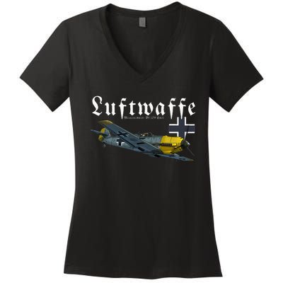 German Warbird I Messerschmitt BF109 I WW2 Airplanes Women's V-Neck T-Shirt