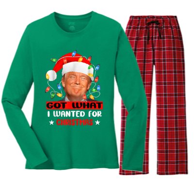 Got What I Wanted For Christmas Trump Xmas Pajamas 2024 Women's Long Sleeve Flannel Pajama Set 