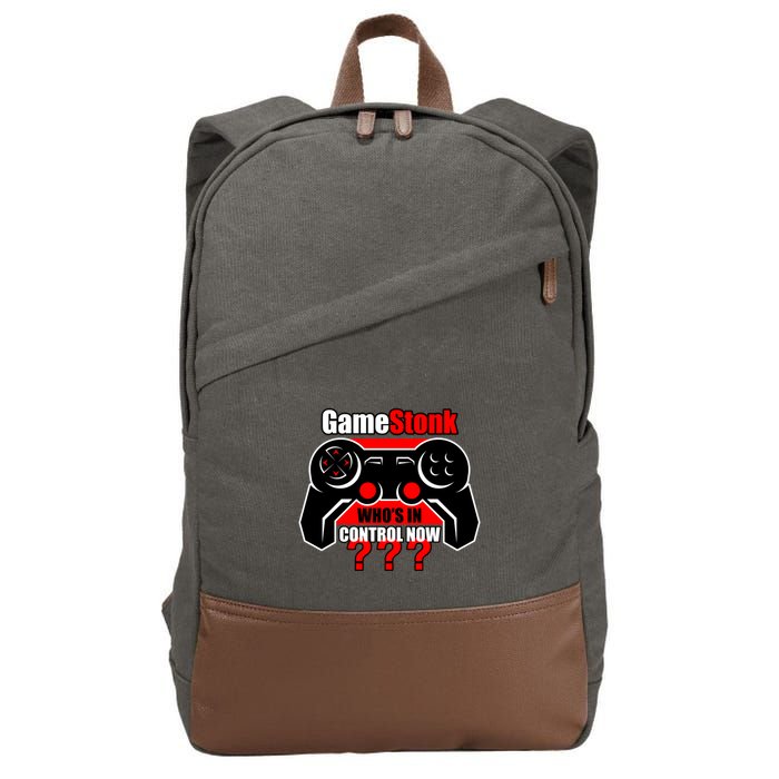 Gamestonk Who’s In Control Now Gamestick Stop Game Stonk Gme Cool Gift Cotton Canvas Backpack