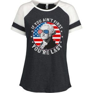 George Washington If You Ain't First You're Last Enza Ladies Jersey Colorblock Tee