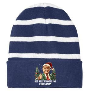 Got What I Wanted For Christmas Donald Trump Striped Beanie with Solid Band