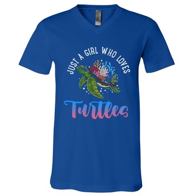 Girl Who Just Loves Turtles And Water And Sea Gift V-Neck T-Shirt