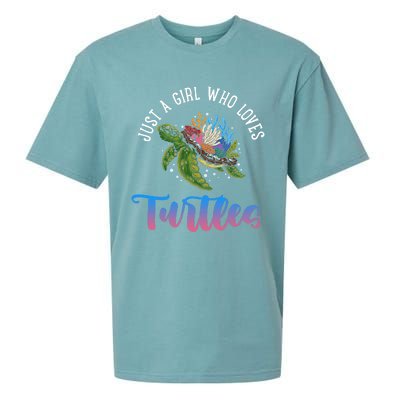 Girl Who Just Loves Turtles And Water And Sea Gift Sueded Cloud Jersey T-Shirt