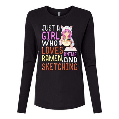 Girl Who Loves Anime Ramen And Sketching Kawaii Teen Womens Cotton Relaxed Long Sleeve T-Shirt