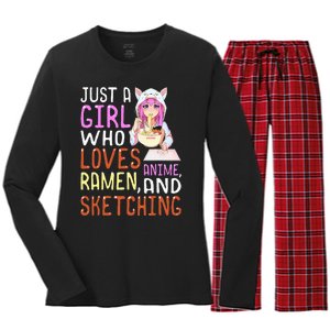 Girl Who Loves Anime Ramen And Sketching Kawaii Teen Women's Long Sleeve Flannel Pajama Set 