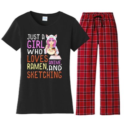 Girl Who Loves Anime Ramen And Sketching Kawaii Teen Women's Flannel Pajama Set