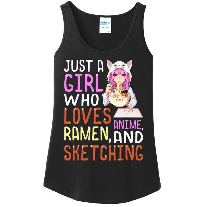 Girl Who Loves Anime Ramen And Sketching Kawaii Teen Ladies Essential Tank