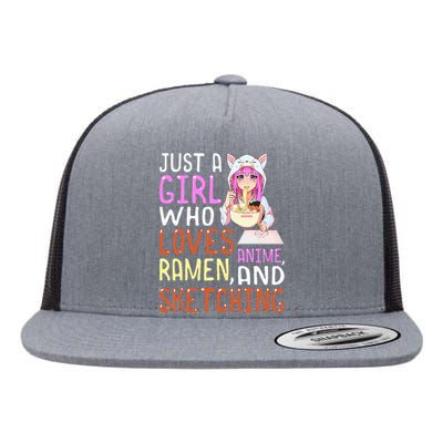 Girl Who Loves Anime Ramen And Sketching Kawaii Teen Flat Bill Trucker Hat