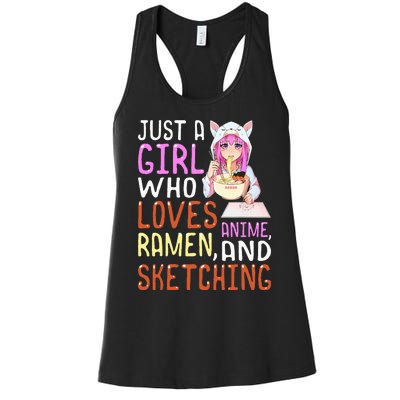 Girl Who Loves Anime Ramen And Sketching Kawaii Teen Women's Racerback Tank