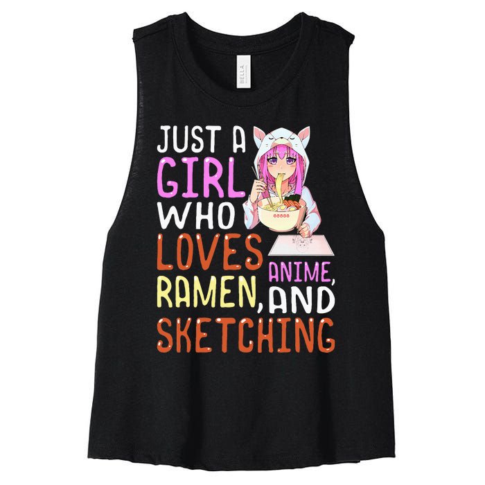 Girl Who Loves Anime Ramen And Sketching Kawaii Teen Women's Racerback Cropped Tank