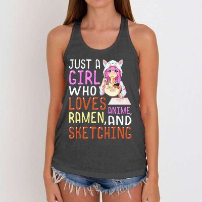 Girl Who Loves Anime Ramen And Sketching Kawaii Teen Women's Knotted Racerback Tank