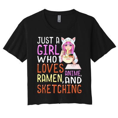 Girl Who Loves Anime Ramen And Sketching Kawaii Teen Women's Crop Top Tee