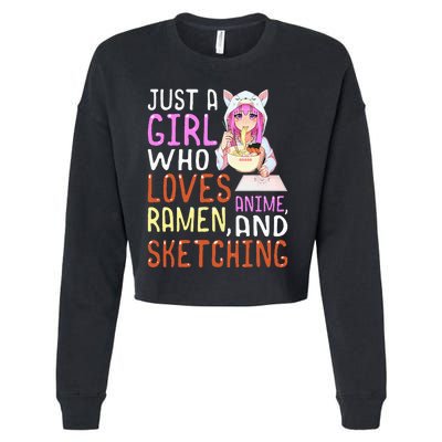 Girl Who Loves Anime Ramen And Sketching Kawaii Teen Cropped Pullover Crew