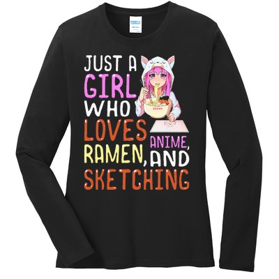 Girl Who Loves Anime Ramen And Sketching Kawaii Teen Ladies Long Sleeve Shirt