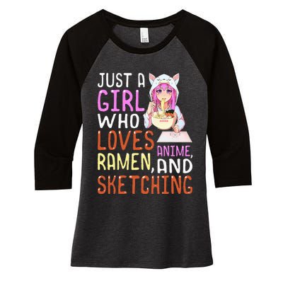 Girl Who Loves Anime Ramen And Sketching Kawaii Teen Women's Tri-Blend 3/4-Sleeve Raglan Shirt