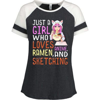 Girl Who Loves Anime Ramen And Sketching Kawaii Teen Enza Ladies Jersey Colorblock Tee