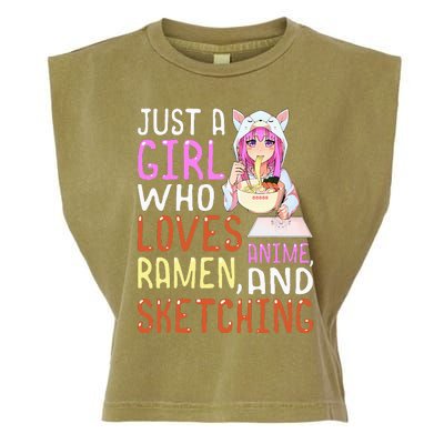 Girl Who Loves Anime Ramen And Sketching Kawaii Teen Garment-Dyed Women's Muscle Tee