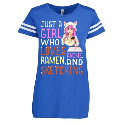 Girl Who Loves Anime Ramen And Sketching Kawaii Teen Enza Ladies Jersey Football T-Shirt