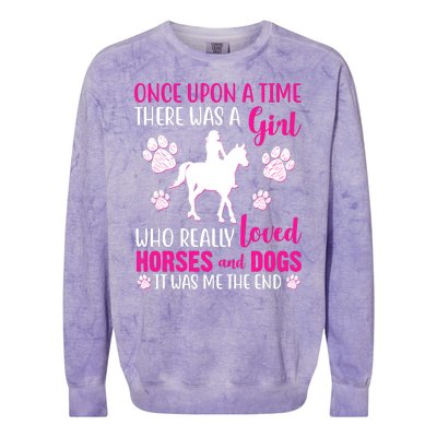 Girl Who Loves Horses And Dogs Colorblast Crewneck Sweatshirt