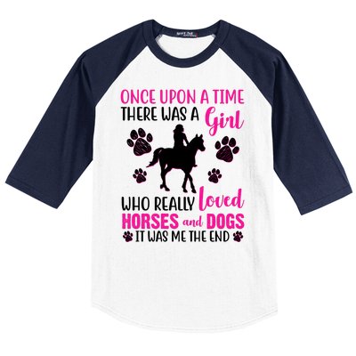 Girl Who Loves Horses And Dogs Baseball Sleeve Shirt