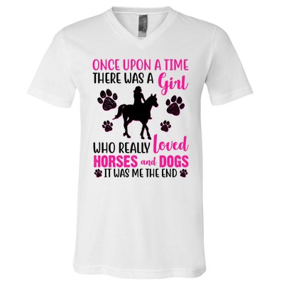 Girl Who Loves Horses And Dogs V-Neck T-Shirt