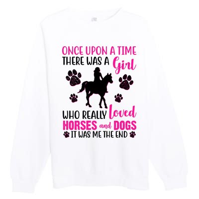 Girl Who Loves Horses And Dogs Premium Crewneck Sweatshirt